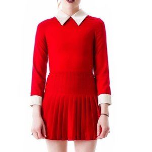 L’Ecole Des Femmes Belle De Jour Dress Size 8 White Collar Cuffs Wool Blend Red